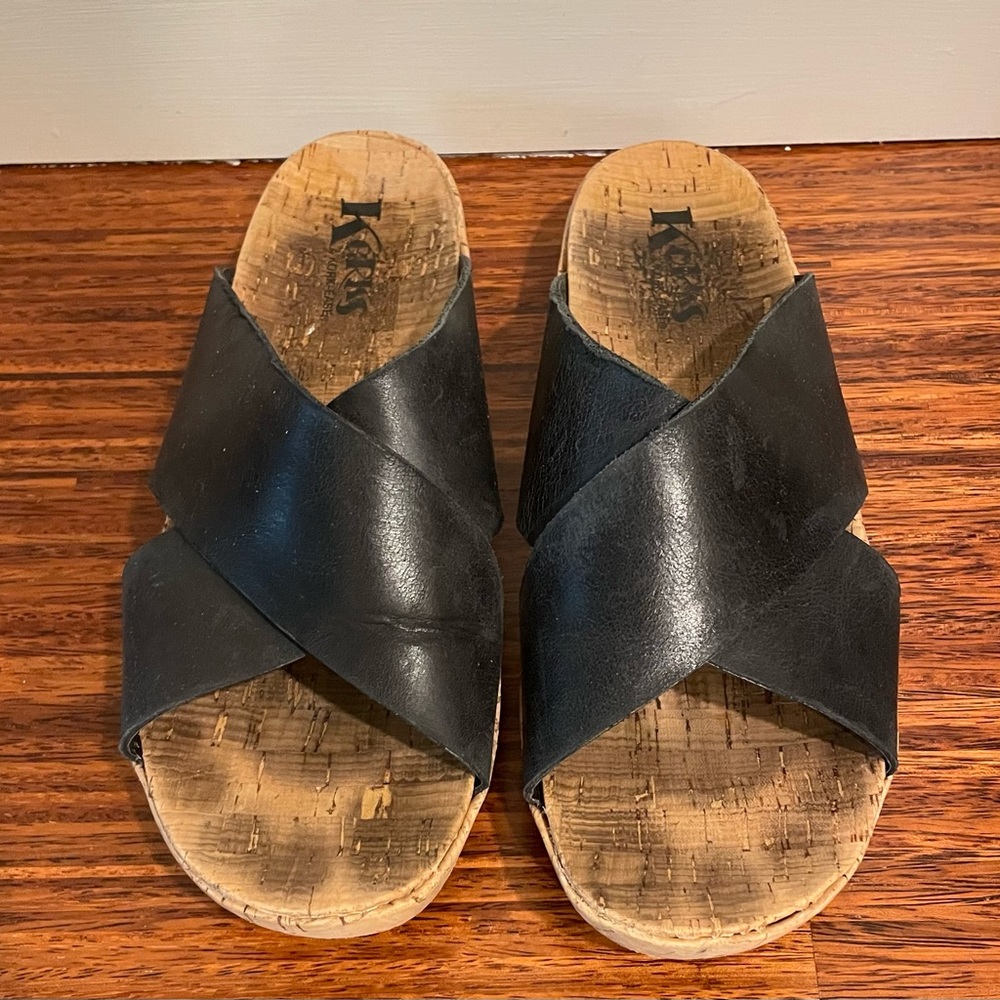 Korkees sandals slides size 10 VGUC black leather